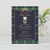 Preppy Teddy Bear Plaid Baby Shower Invitation (Debout devant)