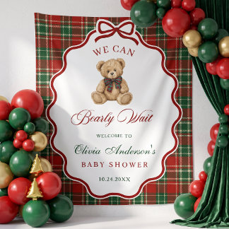Preppy Teddybeer Kerst Babyshower Wandkleed