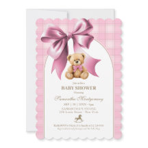 Preppy Teddybeer Roze Plaid Meisje Baby Shower