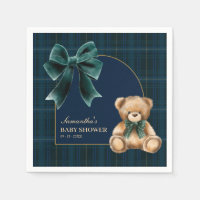 Preppy Teddyd Beer Groene Geruite Baby Shower Serv