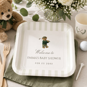 Preppy Teddyshower Nieuwe Golfer in de Club Papieren Bordje