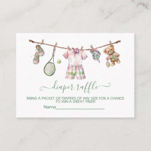 Preppy Tennis Clothesline Diaper Carte Raffle (Devant)