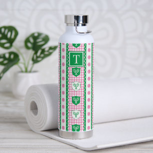 Preppy Tennis Crest Gingham - Roze & Groen Waterfles