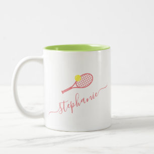 Preppy Tennis Monogram gepersonaliseerd roze groen Tweekleurige Koffiemok