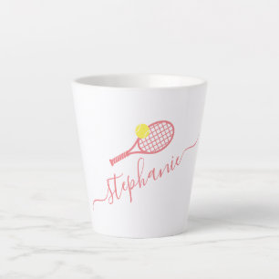 Preppy Tennis Monogram Gepersonaliseerd Roze Latte Mok