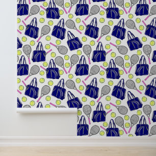 Preppy Tennis Roze Tennis Racquets Navy Bag Ballen Behang