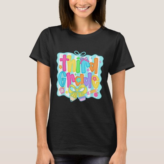 Preppy Third 3rd Grade Teacher Team Bow Back To Sc T-shirt (Voorkant)