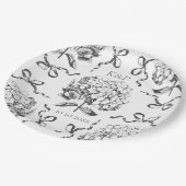 Preppy Toile Hydrangea Bow met naam Papieren Bordje (Gekanteld)