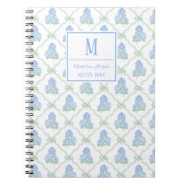 Preppy Traliesboog Blauwe & Groene Hydrangea Monog Notitieboek
