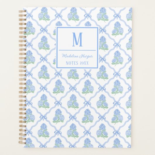 Preppy Trellis Bow Blue & Green Hydrangea Monogram (Devant)