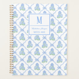 Preppy Trellis Bow Blue & Green Hydrangea Monogram Planner