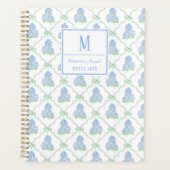 Preppy Trellis Bow Blue & Green Hydrangeas Monogra Planner (Voorkant)