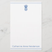 Preppy Tropical Navy Blue Ananas gepersonaliseerd Briefpapier (Voorkant)