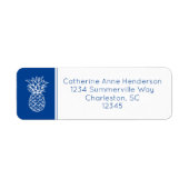 Preppy Tropical Navy Blue Ananas gepersonaliseerd Etiket (Voorkant)