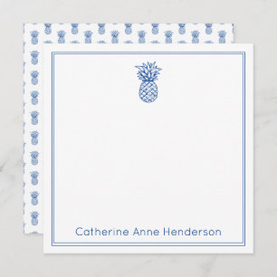 Preppy Tropical Navy Blue Ananas gepersonaliseerd Notitiekaartje