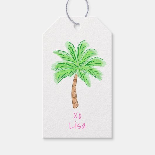 Preppy Tropical Palm Tree Custom Cadeaulabel (Voorkant)