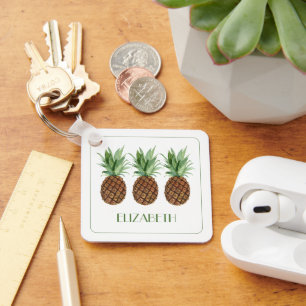 Preppy tropische ananas gepersonaliseerd sleutelhanger