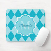 Preppy Turquoise Argyle Girly Monogram en naam Muismat (Met muis)