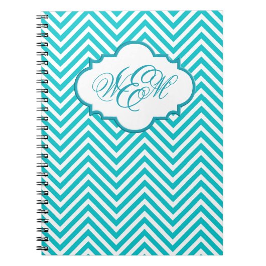 Preppy Turquoise Chevron Script Monogram Carnet (Devant)