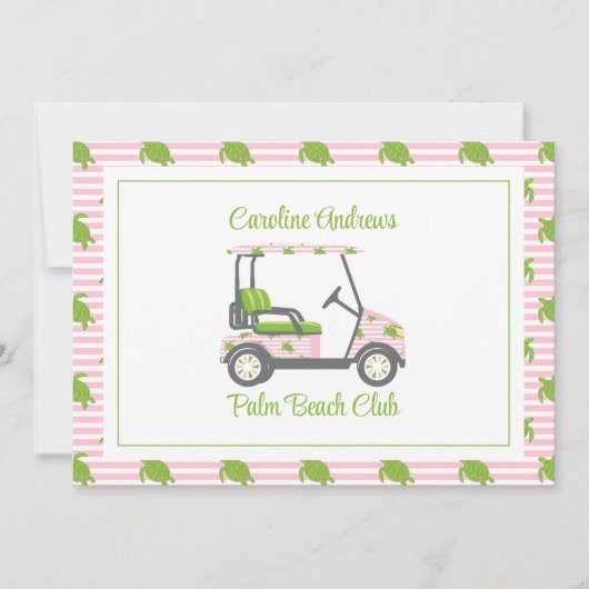 Preppy Turtles Palm Beach Golf Cart Personalized Bedankkaart (Voorkant)