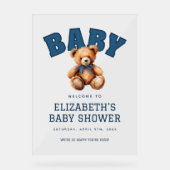 Preppy Varsity Teddy Bear Baby Shower Acrylic (Recto)