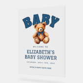 Preppy Varsity Teddy Bear Baby Shower Acrylic (Angle)