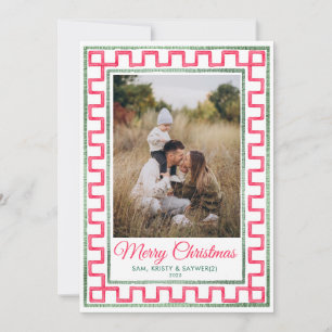 Preppy Vintage Familie Foto Kerstkaart Kaart