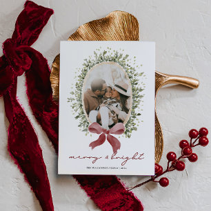 Preppy Vintage Rode Strikfamilie Foto Kerstmis Feestdagenkaart