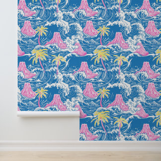 Preppy vulkanen in het midden van de oceaan behang
