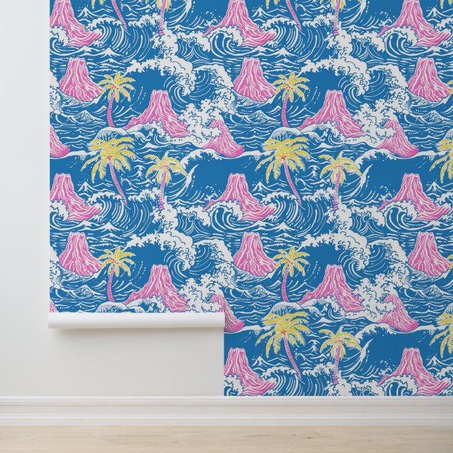 Preppy vulkanen in het midden van de oceaan behang (Applicatie)