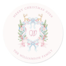 Preppy Watercolor Crest Prettig Kerst Initiaal