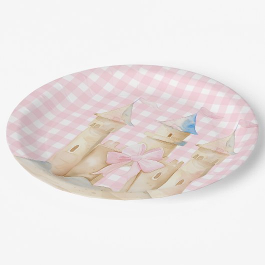 Preppy Waterverf Beach Sand Castle Party Papieren Bordje (Gekanteld)