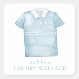 Preppy Waterverf Blauw Monogram Golfpolo Shirt Vierkante Sticker