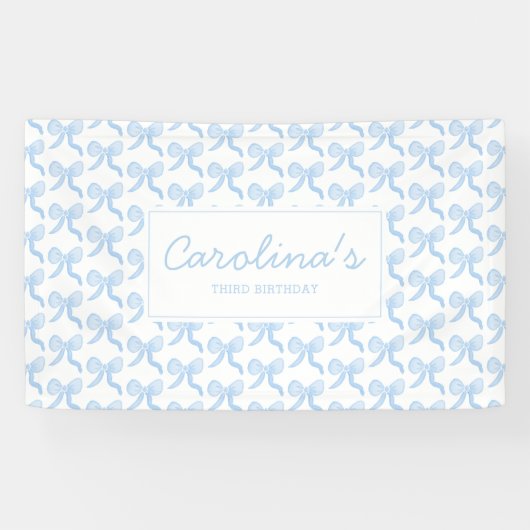 Preppy Waterverf Blauwe Waterverf Bows personalise Spandoek (Horizontaal)