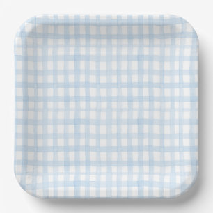 Preppy Waterverf Blue Gingham Papieren Bordje