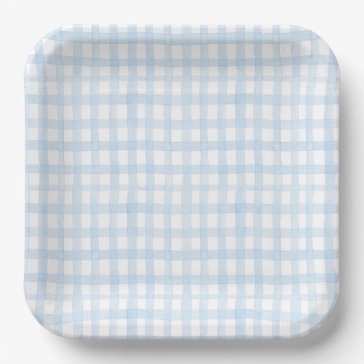 Preppy Waterverf Blue Gingham Papieren Bordje (Voorkant)