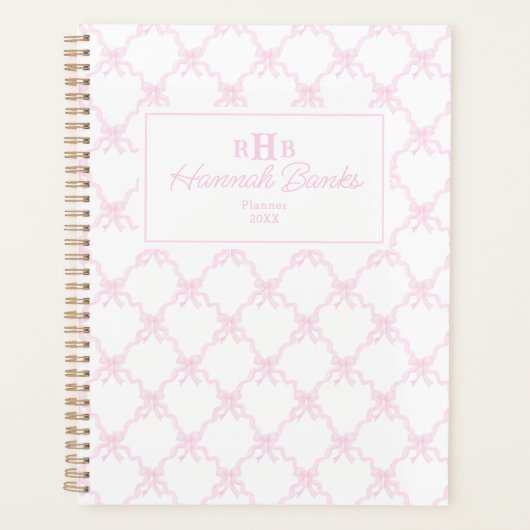 Preppy Waterverf Bows Trellis Monogram Planner (Voorkant)