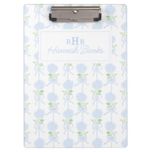 Preppy Waterverf Monogram Hydrangea Bows Klembord