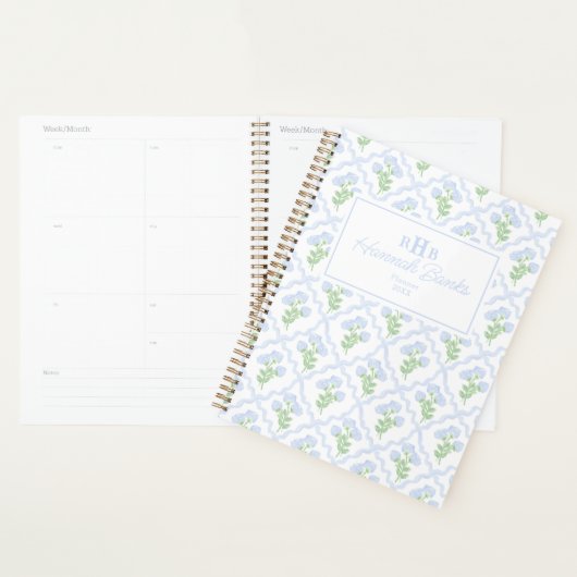 Preppy Waterverf Monogram Hydrangea Bows Planner (Display)