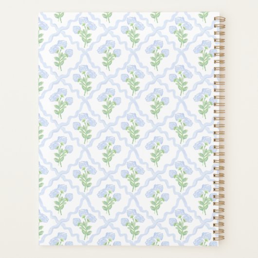 Preppy Waterverf Monogram Hydrangea Bows Planner (Achterkant)