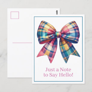 Preppy Waterverf Plaid Bow gepersonaliseerd Briefkaart