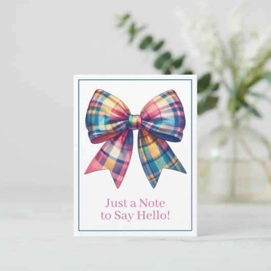 Preppy Waterverf Plaid Bow gepersonaliseerd Briefkaart (Staand voorkant)