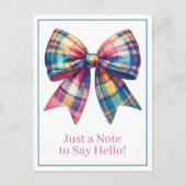 Preppy Waterverf Plaid Bow gepersonaliseerd Briefkaart (Voorkant)