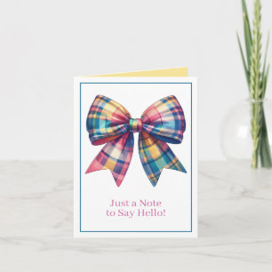 Preppy Waterverf Plaid Bow gepersonaliseerd Notitiekaartje