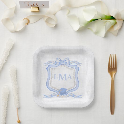 Preppy Wedgewood monogram Afstuderen Papieren Bordje (Huwelijk)