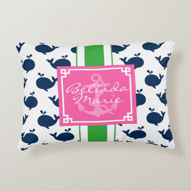 Preppy Whales Pattern Personalized Monogram Decoratief Kussen (Voorkant)