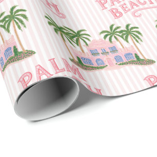 Preppy Whimsical Roze & Groen Palm Beach Cadeaupapier
