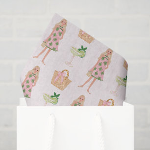 Preppy Whimsical Roze & Groen Palm Beach Tissuepapier