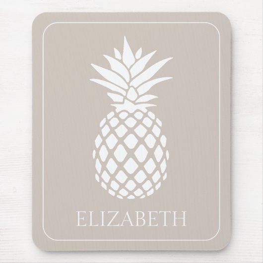 Preppy White Pineapple on Beige Muismat (Voorkant)