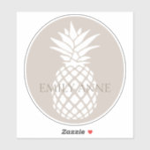 Preppy White Pineapple on Beige Personalized Sticker (Vel)